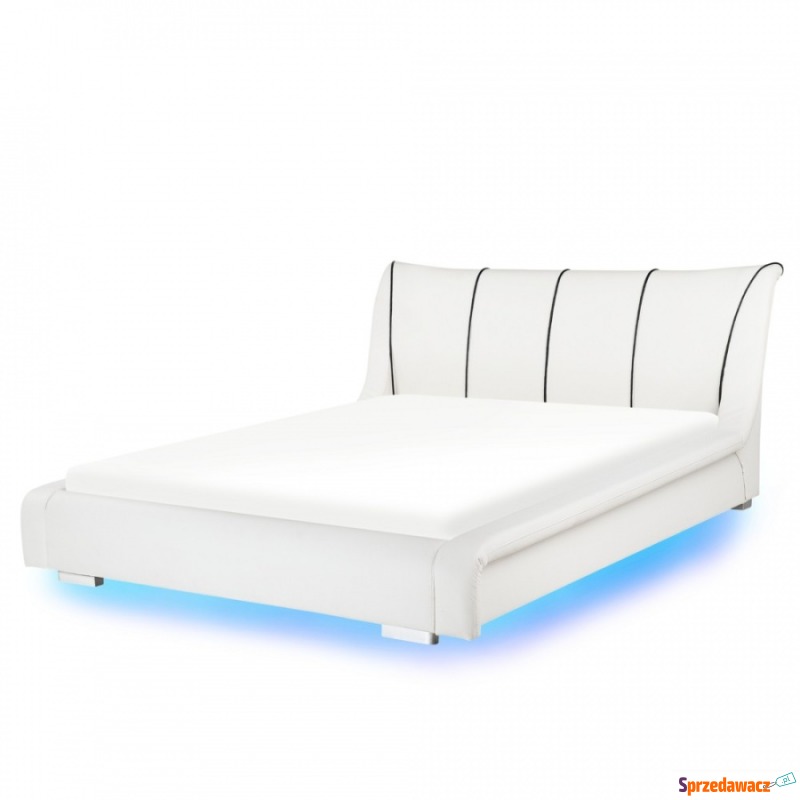 Łóżko wodne LED skórzane 140 x 200 cm białe N... - Łóżka - Chełm
