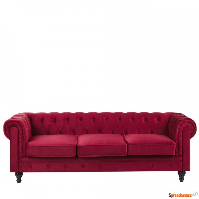 Sofa 3-osobowa welurowa czerwona CHESTERFIELD - Sofy, fotele, komplety... - Włocławek