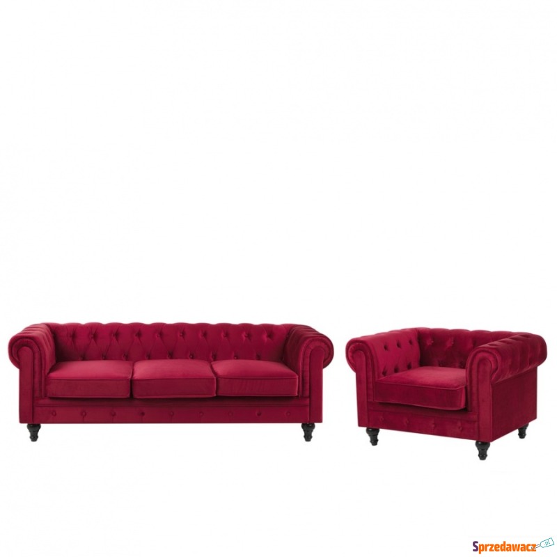Komplet wypoczynkowy welurowy 4-osobowy czerwony... - Sofy, fotele, komplety... - Bytom