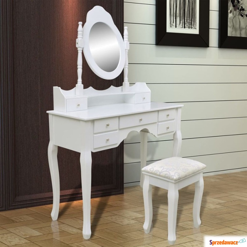 Toaletka z lustrem i stołkiem, 7 szuflad, biała - Toaletki - Szczecinek