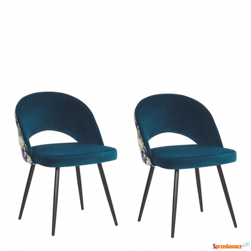 Zestaw 2 krzeseł do jadalni welurowy niebieski... - Krzesła do salonu i jadalni - Mysłowice