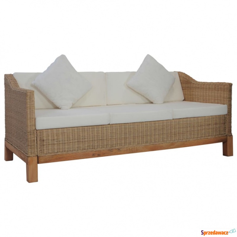 3-osobowa sofa z poduszkami, naturalny rattan - Sofy, fotele, komplety... - Gliwice