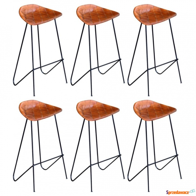 Krzesła barowe 6 szt. prawdziwa skóra brązowe - Taborety, stołki, hokery - Stalowa Wola