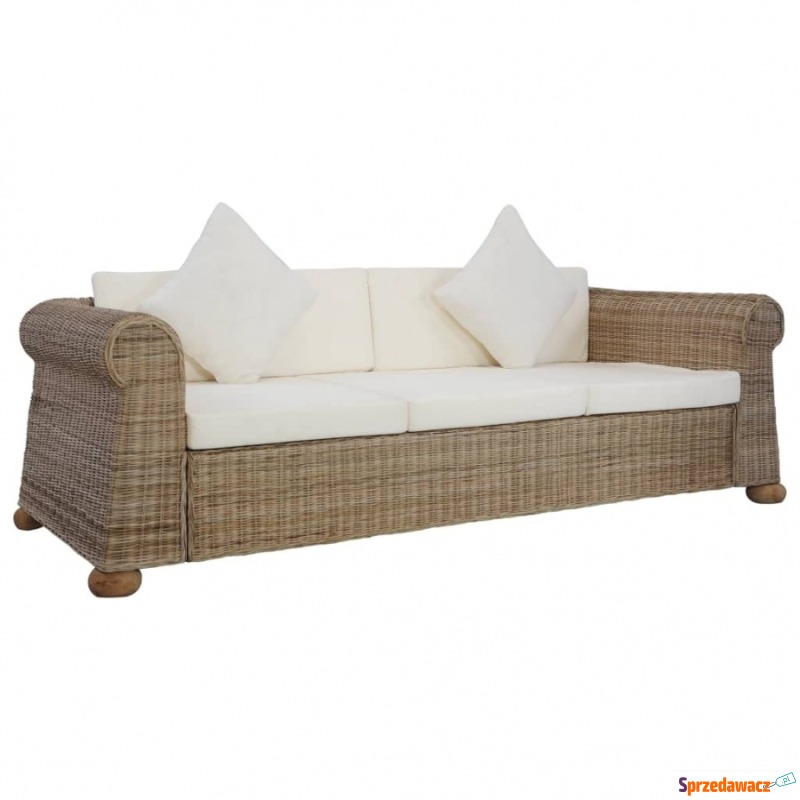 3-osobowa sofa z poduszkami, naturalny rattan - Fotele, sofy ogrodowe - Bielsko-Biała