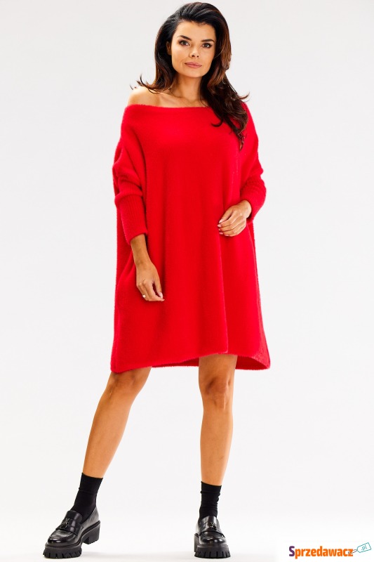 Luźna sukienka z puszystej dzianiny - czerwona - Sukienki - Kłodzko