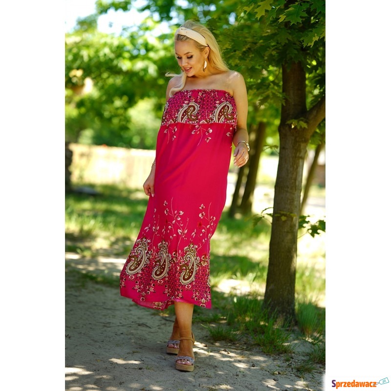Amarantowa sukienka hiszpanka z wzorem - Aveli - Sukienki - Częstochowa