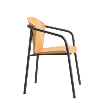 Krzesło Finn metal wood z podłokietnikiem - rama antracytowa