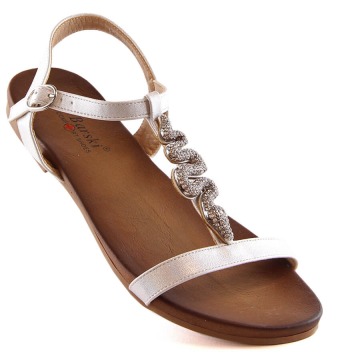 Sandały damskie komfortowe płaskie ze żmijką srebrne S.Barski KV 5541-42