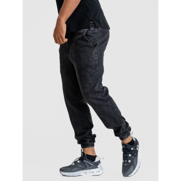 Spodnie Jeansowe Jogger Ze Ściągaczem Męskie Marmurkowe Czarne Jigga Wear Mini Haft Logo