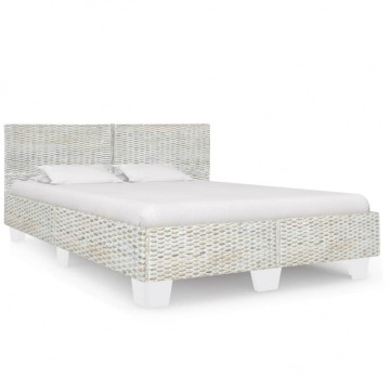 Rama łóżka, szara, naturalny rattan, 160 x 200 cm