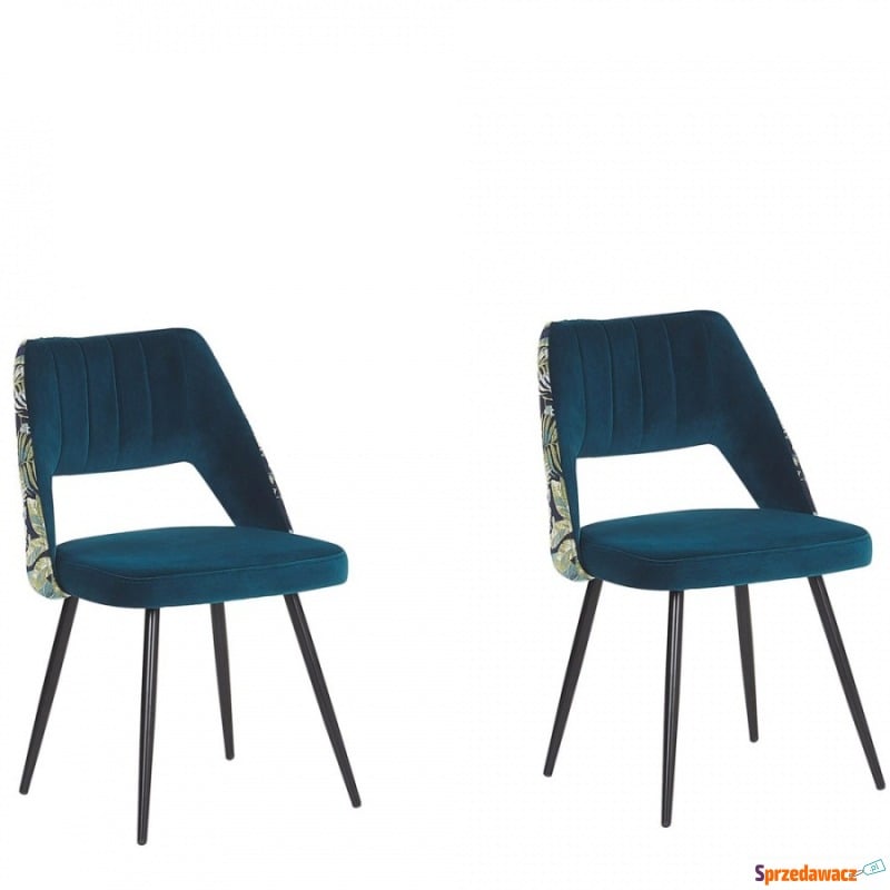 Zestaw 2 krzeseł do jadalni welurowy niebieski... - Krzesła do salonu i jadalni - Szczecinek