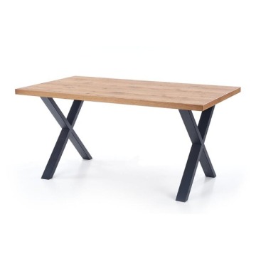Stół rozkładany Xavier 160-250x90x76 cm, blat jasny dąb, nogi czarne