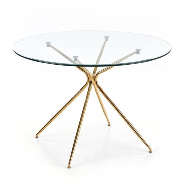 Stół okrągły Rondo 110x74 cm, blat szkło transparentne, nogi stal chromowana złote