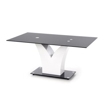 Stół nierozkładany Vesper 160x90x76 cm, blat szkło transparentne, noga czarno-biała