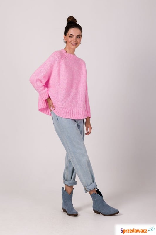 Sweter oversize z nietoperzowym rękawem - różowy - Swetry, golfy, kamizelki - Chocianowice