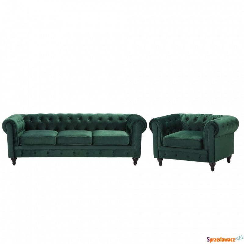 Zestaw wypoczynkowy welwet zielony 4-osobowy Vento - Sofy, fotele, komplety... - Zielona Góra