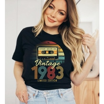 damska czarna koszulka na 40-stke vintage 1983