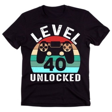 męska koszulka na czterdziestkę - 40 URODZINY 40 level unlock