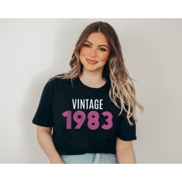 damska czarna koszulka na czterdziestkę VINTAGE 1983