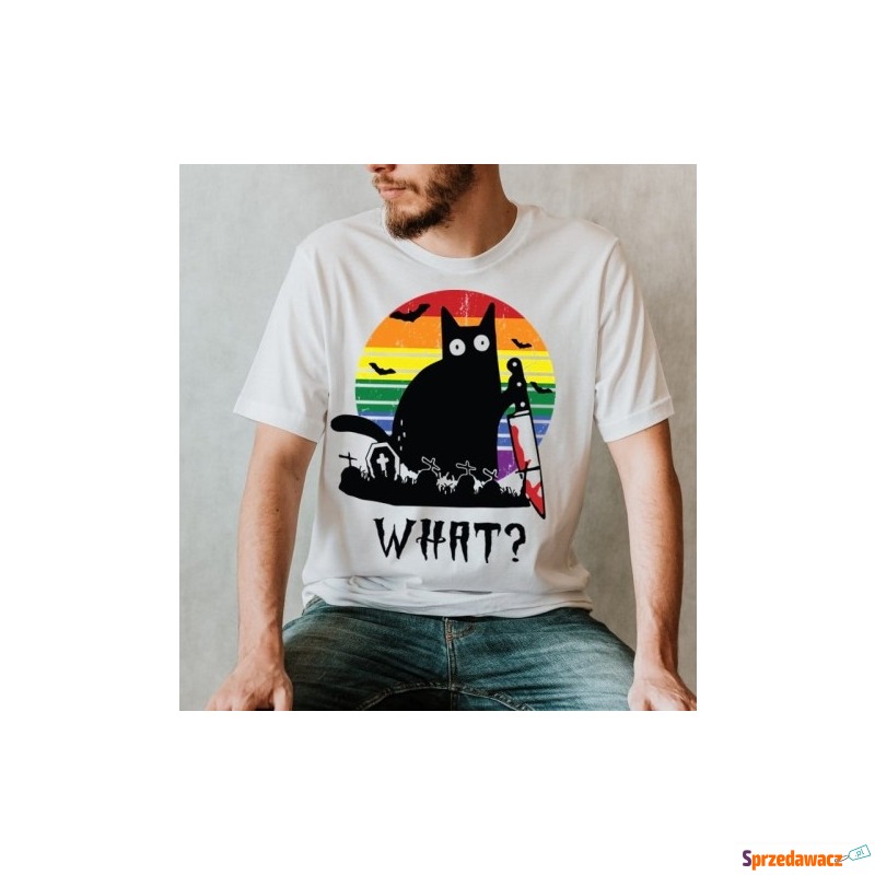 śmieszna męska koszulka z kotem - biała - Bluzki, koszulki - Wrocław