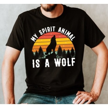 fajna męska koszulka z wilkiem
