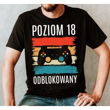 męska koszulka na 18 POZIOM 18 ODBLOKOWANY