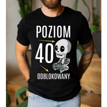 męska koszulka NA 40 URODZINY - POZIOM 40 ODBLOKOWANY