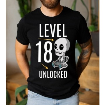 męska koszulka NA 18 URODZINY - LEVEL 18 UNLOCKED