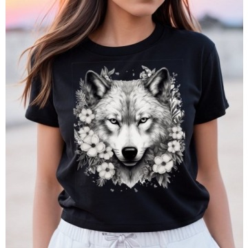 damska czarna koszulka z wilkiem wilk1