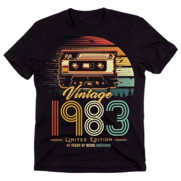 MĘSKA koszulka na czterdziestkę vintage 1983 z kasetą