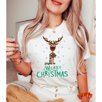Damska koszulka z reniferem merry christmas
