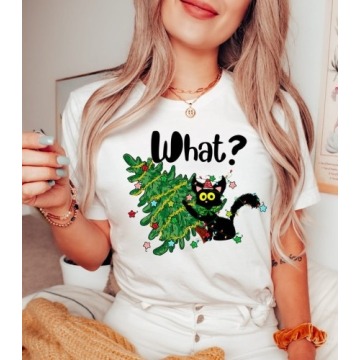Damska koszulka z kotem what na święta
