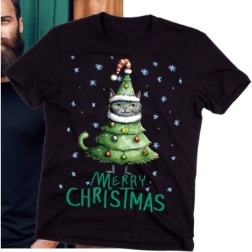 śmieszna koszulka z choinką na święta męska santa63