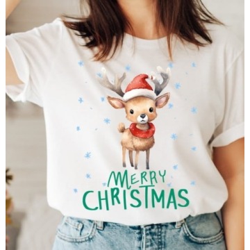 damska Koszulka na święta santa106 merry christmas z reniferkiem