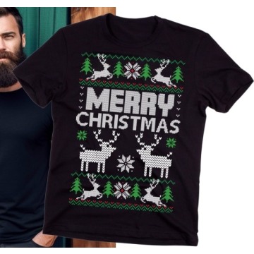 Męska koszulka na święta - fajny świąteczny motyw reniferki12