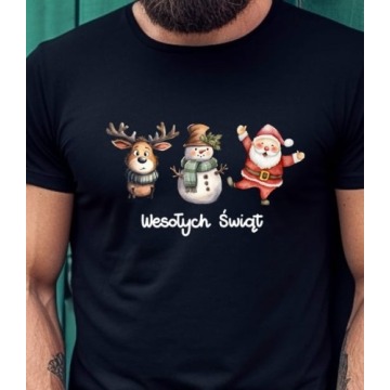 Koszulka na mikołajki wesołych świąt koszulka świąteczna MIKOŁAJ BAŁWANEK RENIFER