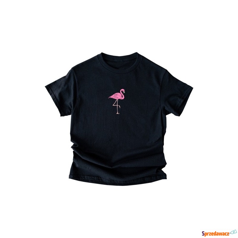 damska czarna koszulka z flamingiem - Bluzki, koszule - Ostrołęka