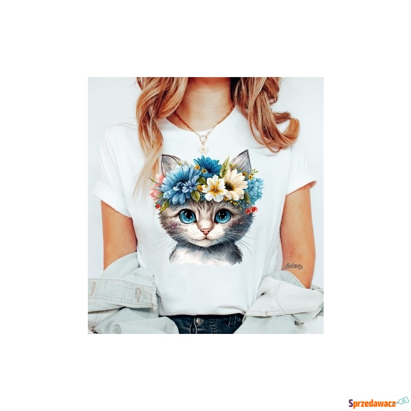 Damska koszulka z kotem wzór kotek2 - Bluzki, koszule - Zamość