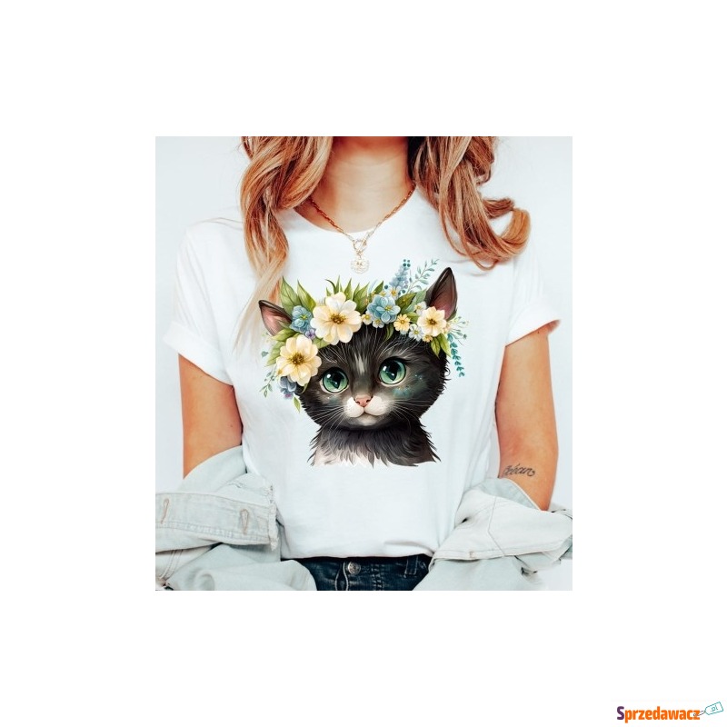 Damska koszulka z kotem wzór kotek9 - Bluzki, koszule - Ostrołęka