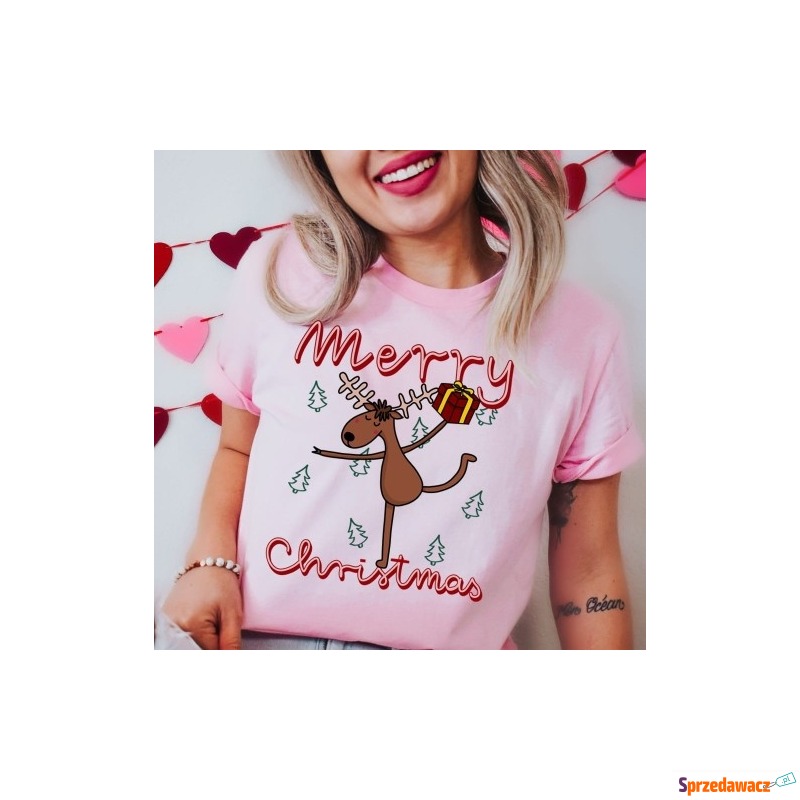 świąteczna koszulka wesołych świąt - kolor różowy - Bluzki, koszule - Nowy Sącz