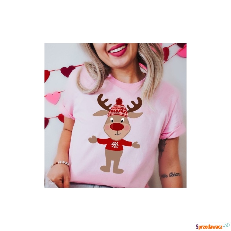 świąteczna koszulka renifer - kolor różowy - Bluzki, koszule - Jelenia Góra