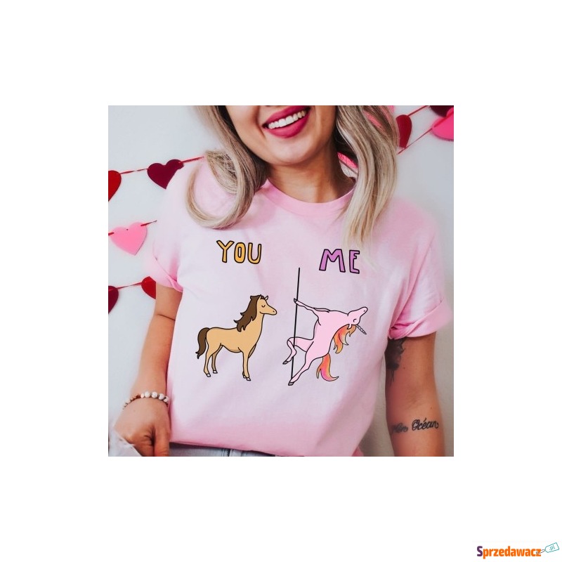 fajna damska koszulka you me - kolor różowy - Bluzki, koszule - Ciechanów