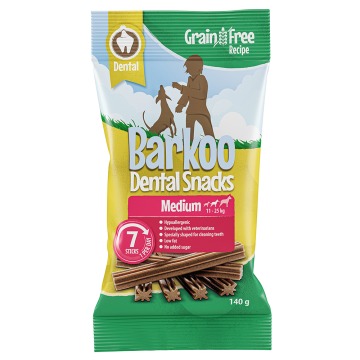 Barkoo Dental Snacks 7 sztuk - BEZZBOŻOWA receptura - Dla średnich psów, 7 sztuk (140 g)