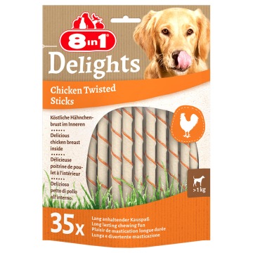 8in1 Delights Twisted Sticks dla małych psów, kurczak - 35 szt.