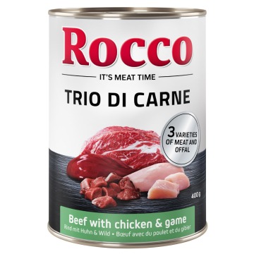 Megapakiet Rocco Classic Trio di Carne, 24 x 400 g - Wołowina, kurczak i dziczyzna