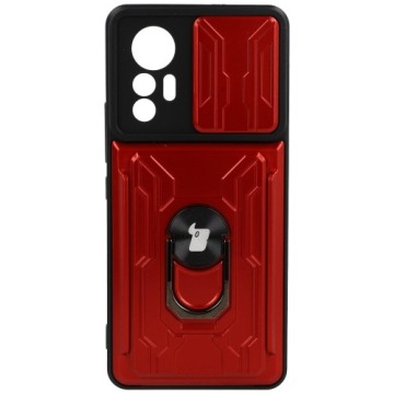 Etui Bizon Case Camshield Card Slot Ring do Xiaomi 12 Lite, czerwone