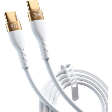 Kabel 3mk Hyper Silicone Cable USB-C do USB-C, 100W, 5A, 2m, biały