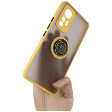 Etui z uchwytem na palec Bizon Case Hybrid Ring do Xiaomi 12 Lite, przydymione z żółtą ramką