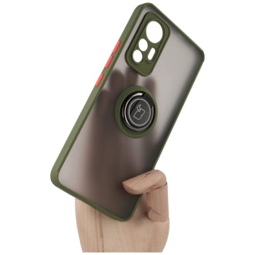 Etui z uchwytem na palec Bizon Case Hybrid Ring do Xiaomi 12 Lite, przydymione z zieloną ramką