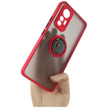 Etui z uchwytem na palec Bizon Case Hybrid Ring do Xiaomi 12 Lite, przydymione z czerwoną ramką